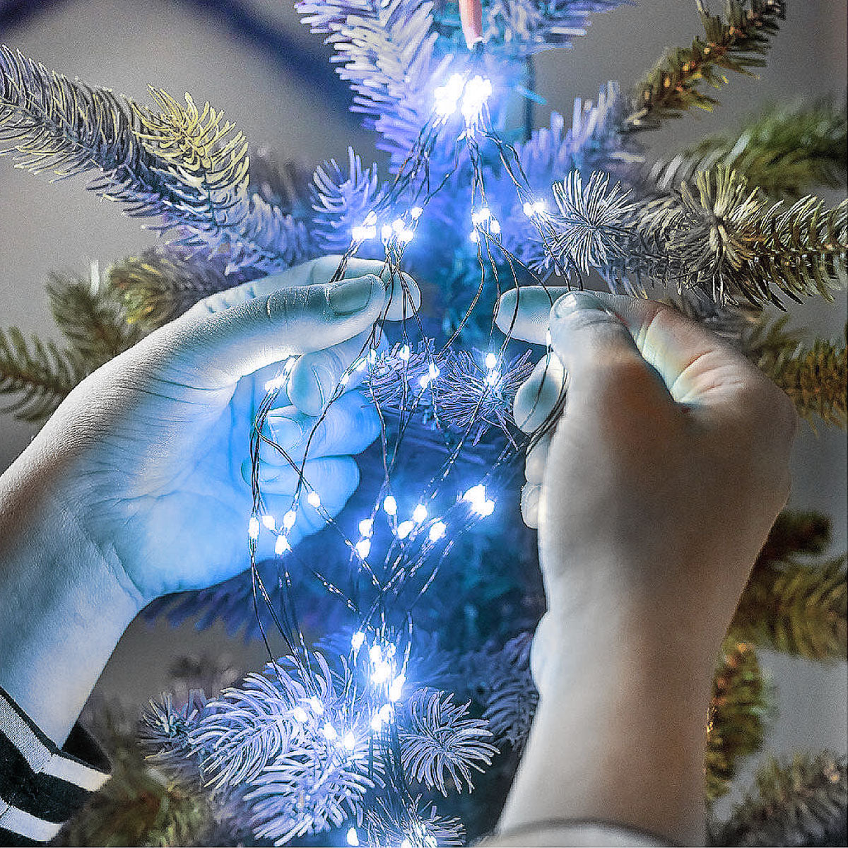 Luz Línea Cascada Micro LED Para Árbol 400 Luces 200 cm Azul Navidad 1582V