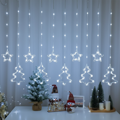 Cortina Intercalada Estrellas y Árboles LED 3 Metros Luces Navideñas AL-060