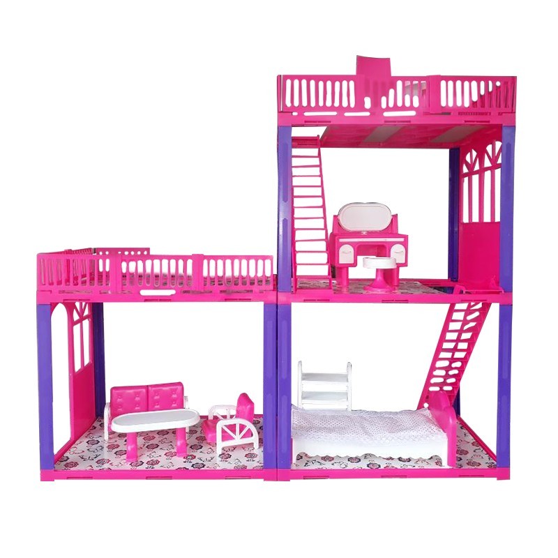 Casa De Muñecas Tipo Barbie Set Armable + Cocina Y Comedor Carolina 160-2