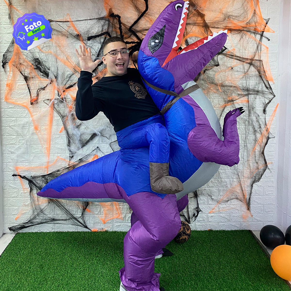 Disfraz De Dinosaurio Morado Inflable Montable Halloween Adulto DIMO