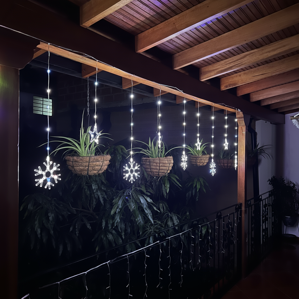 Cortina de Luces LED 6M 240 LED Estrellas y Copos Intercalada Decoración Navideña 1731A