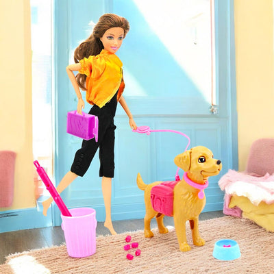 Muñeca Tipo Barbie Con Mascota Perro Accesorios Niñas Juguete HB009