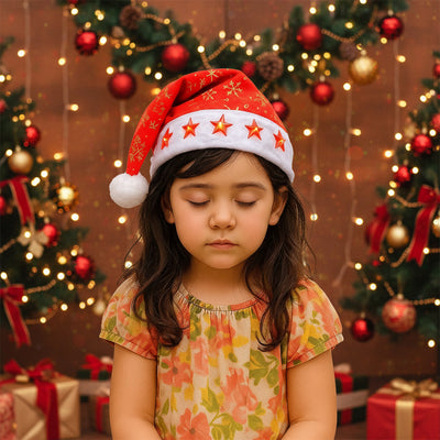 Gorro Navideño con Luces LED Estrellas Rojas GNEC001