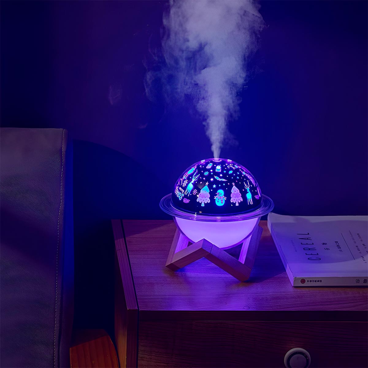 Humidificador Navideño LED Soporte Madera Difusor Aromas KF-8805