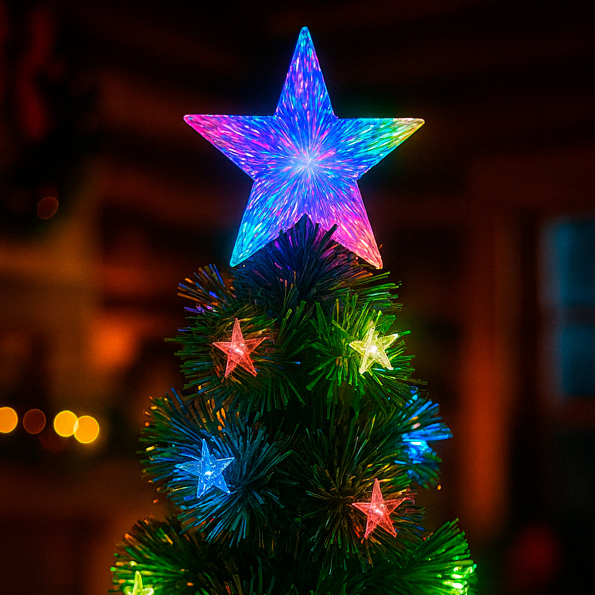 Árbol Navidad Fibra Óptica 1.8m Estrellas Tupido T797-180