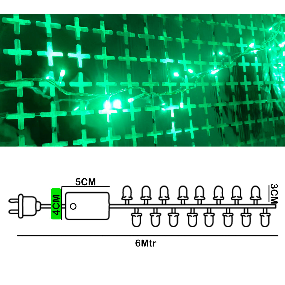 Cortina de Luz LED Verde 6 m Decoración Navideña y Festiva para Hogar 1405-E100L