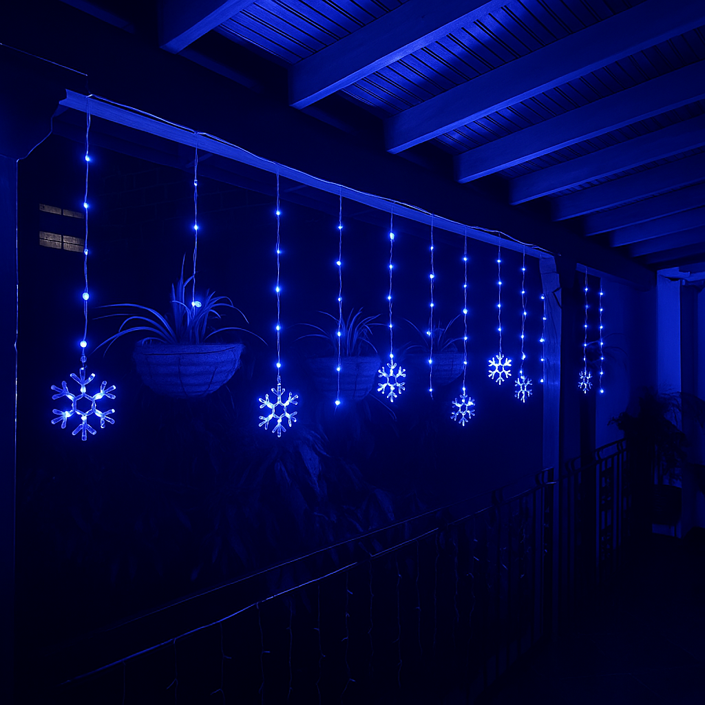 Cortina de Luces LED 6M 240 LED Estrellas y Copos Intercalada Decoración Navideña 1731A