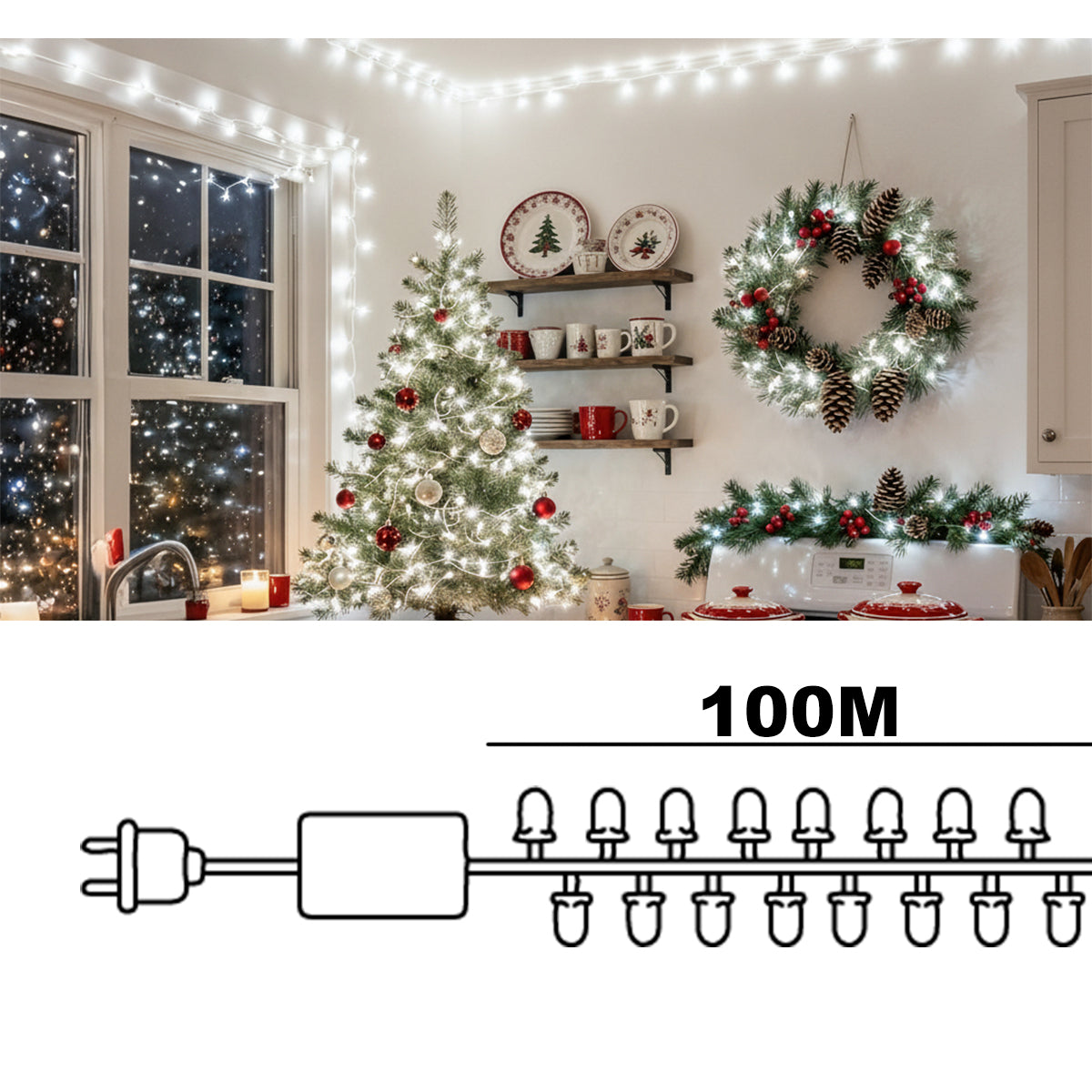 Luz LED Lineal 100 Metros 960 LED Extensión Navideña Cable Transparente 1530A