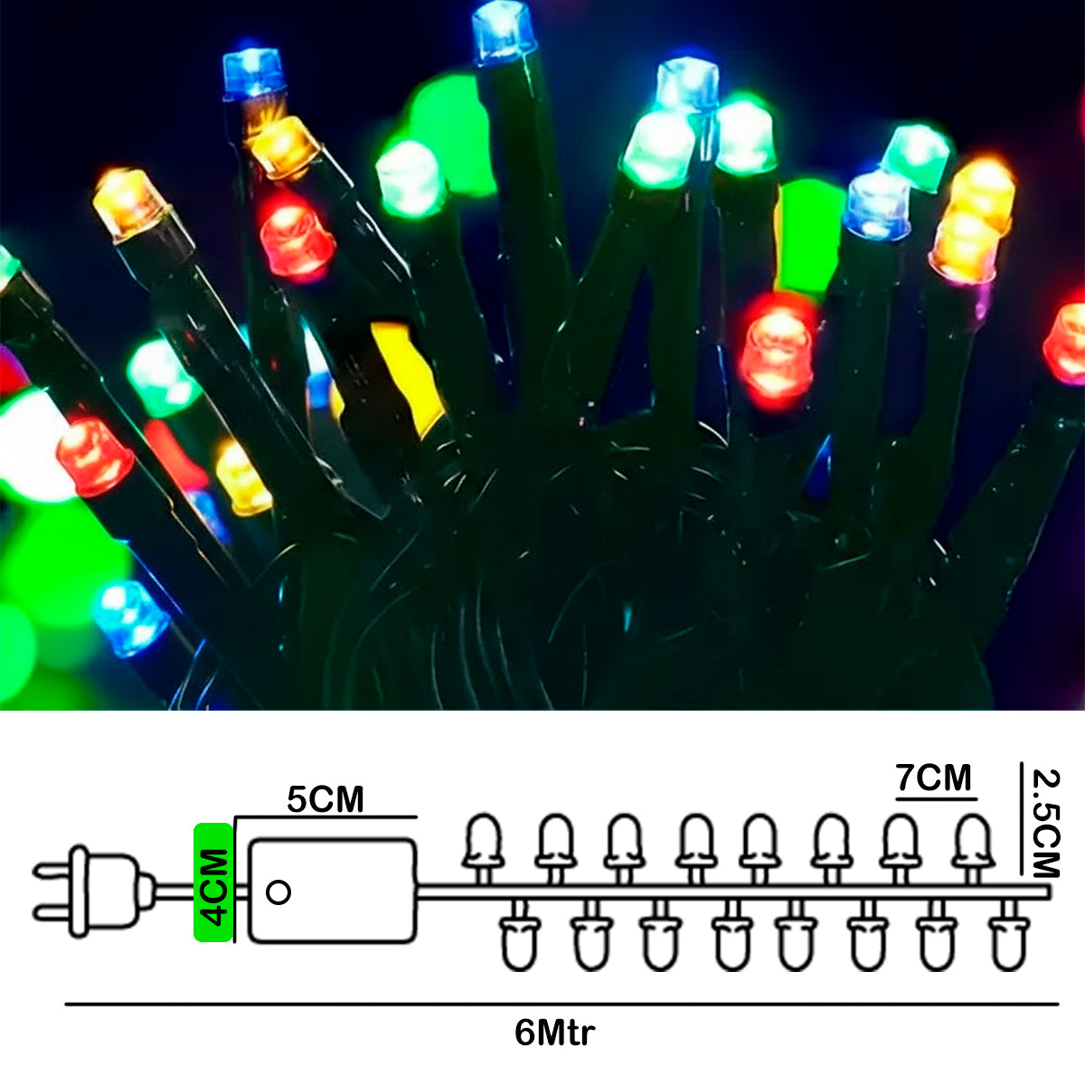 Extensión Luces LED 6 Metros 92 LED Navideñas Guirnalda Cable Verde 1414-GE100L