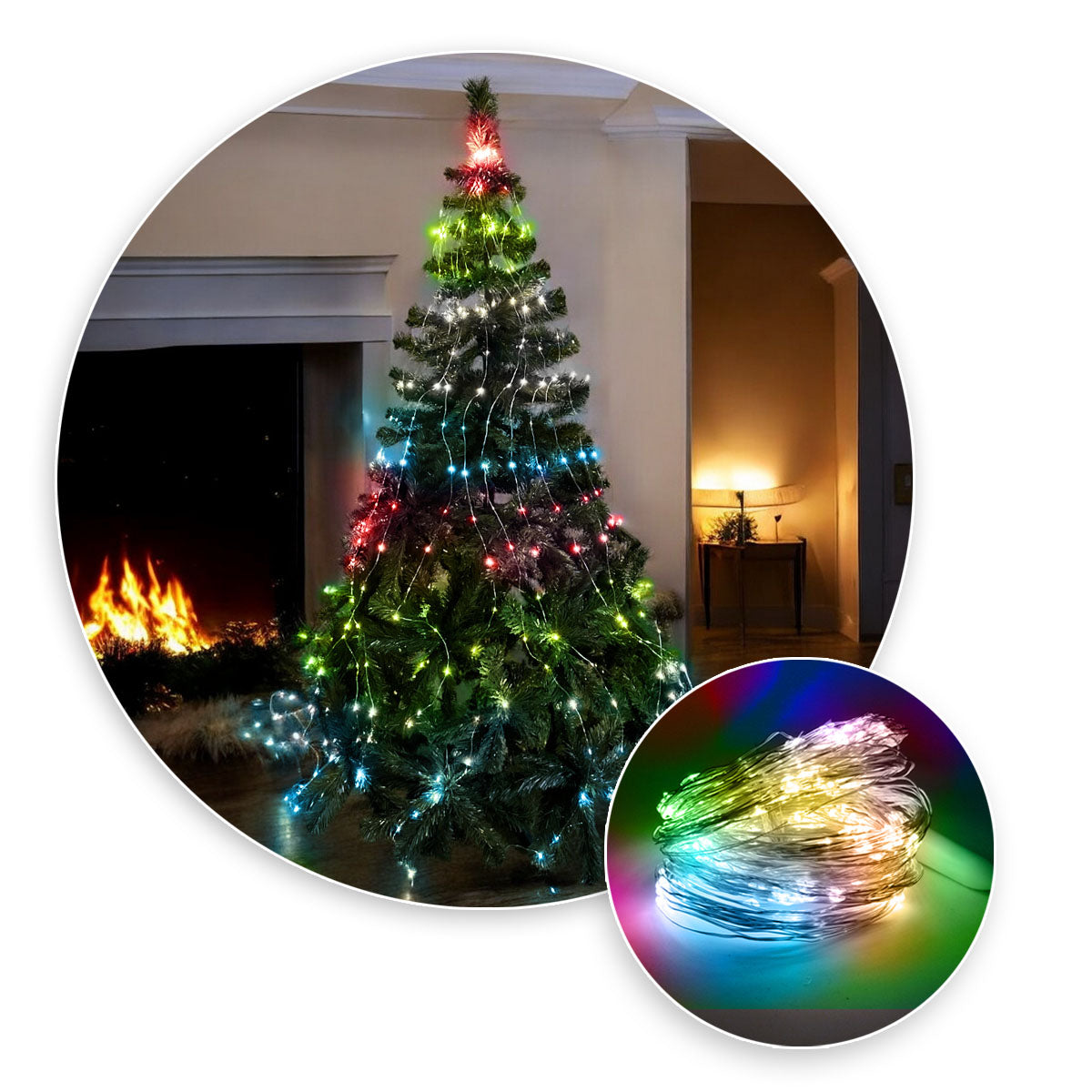 Luz Línea Cascada Micro LED Para Árbol 400 Luces 200 cm Multicolor Navidad 1583V