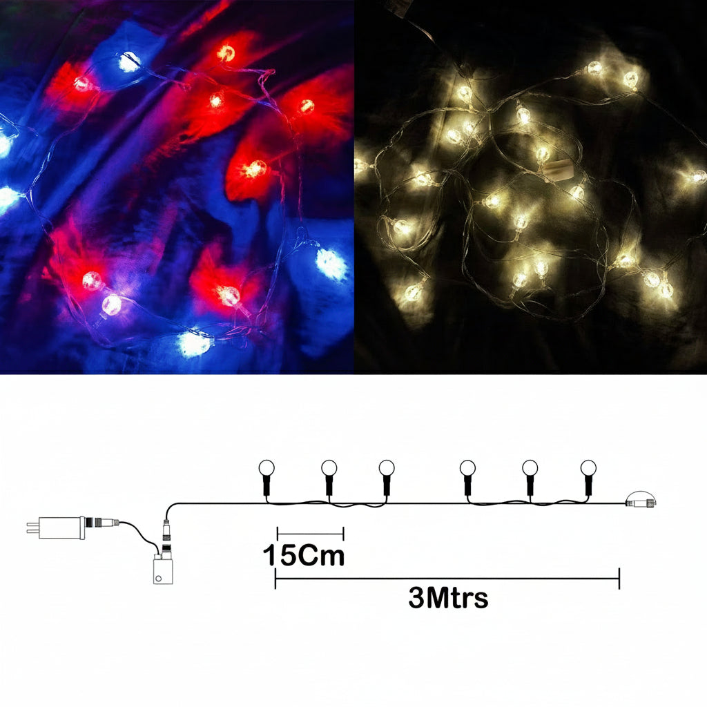 Luces LED Esfera De Cristal Burbuja 3 Metros Decoración Guirnalda Navidad A3102