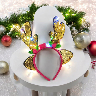 Diadema Cuernos Reno Luces LED Accesorio Navidad D03LED