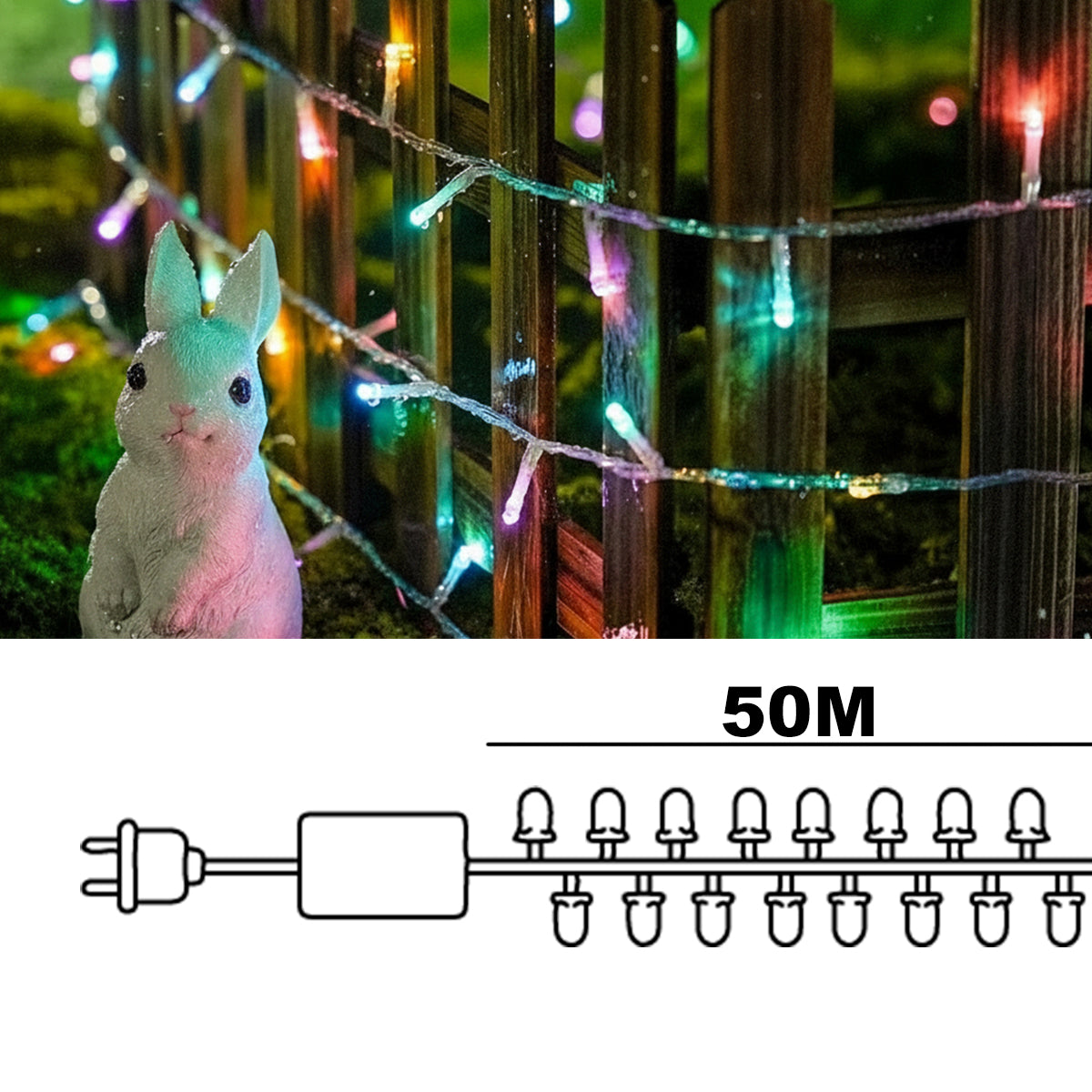Luz LED Lineal 50 Metros 480 LED Extensión Navideña Cable Transparente 1510A