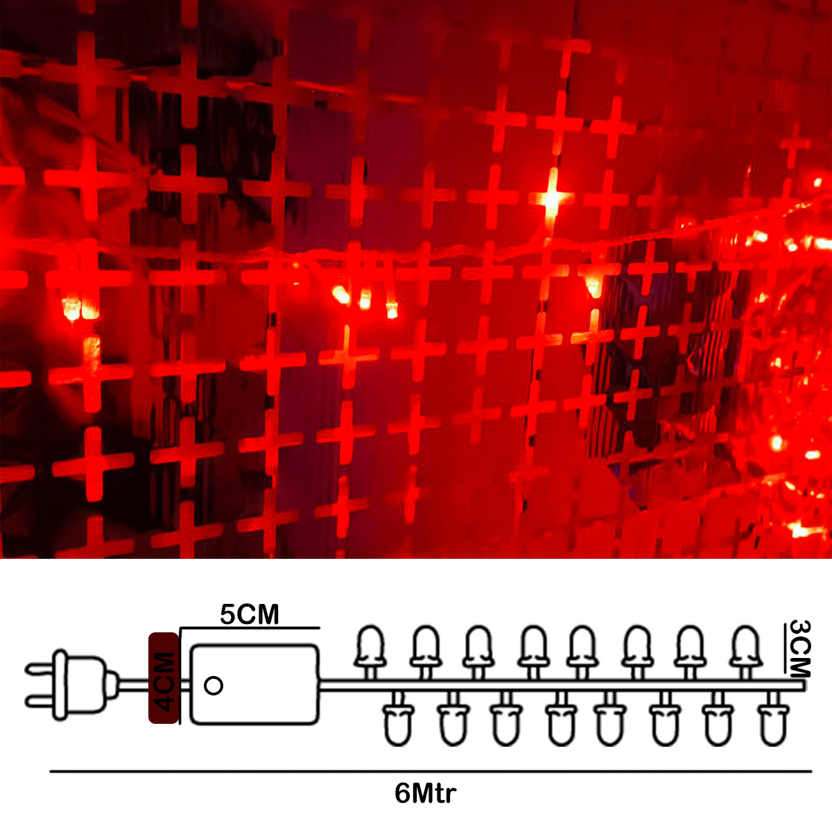 Cortina de Luces LED Rojas 6 m Decoración Navideña y Festiva para Hogar 1404-E100L