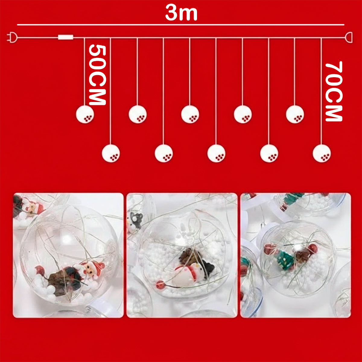 Cortina intercalada Bolas Mágicas 3 Metros 100 LED Luces Navideñas Esferas Decorativas AL-067