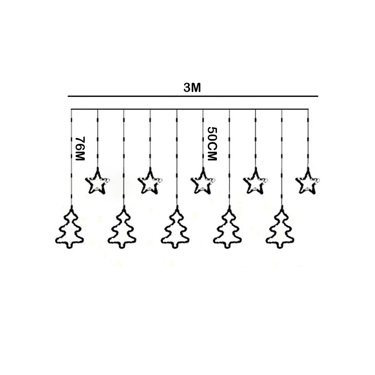 Cortina Intercalada Estrellas y Árboles LED 3 Metros Luces Navideñas AL-060