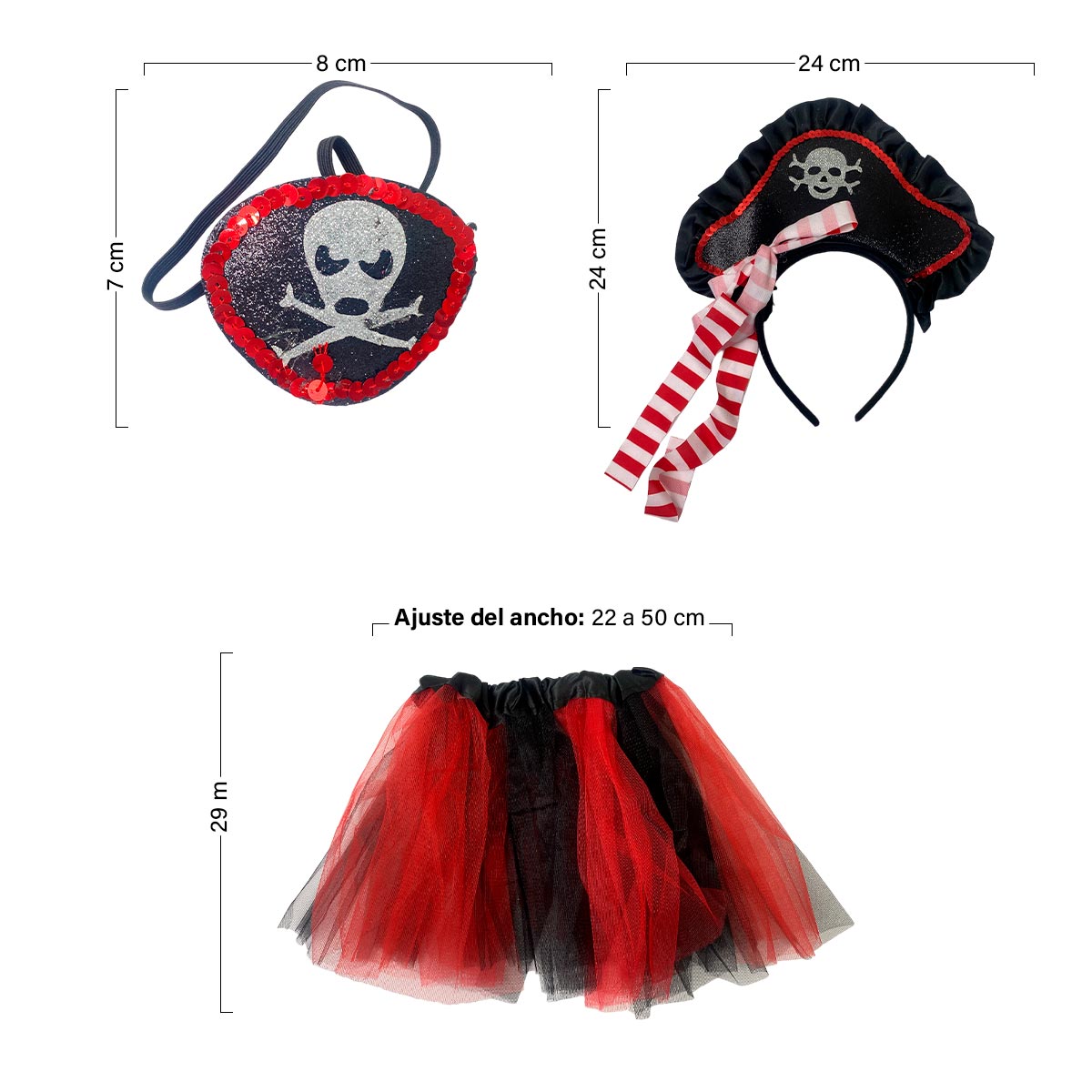 Disfraz Pirata Rojo Infantil Tutú Diadema Halloween OF-1504