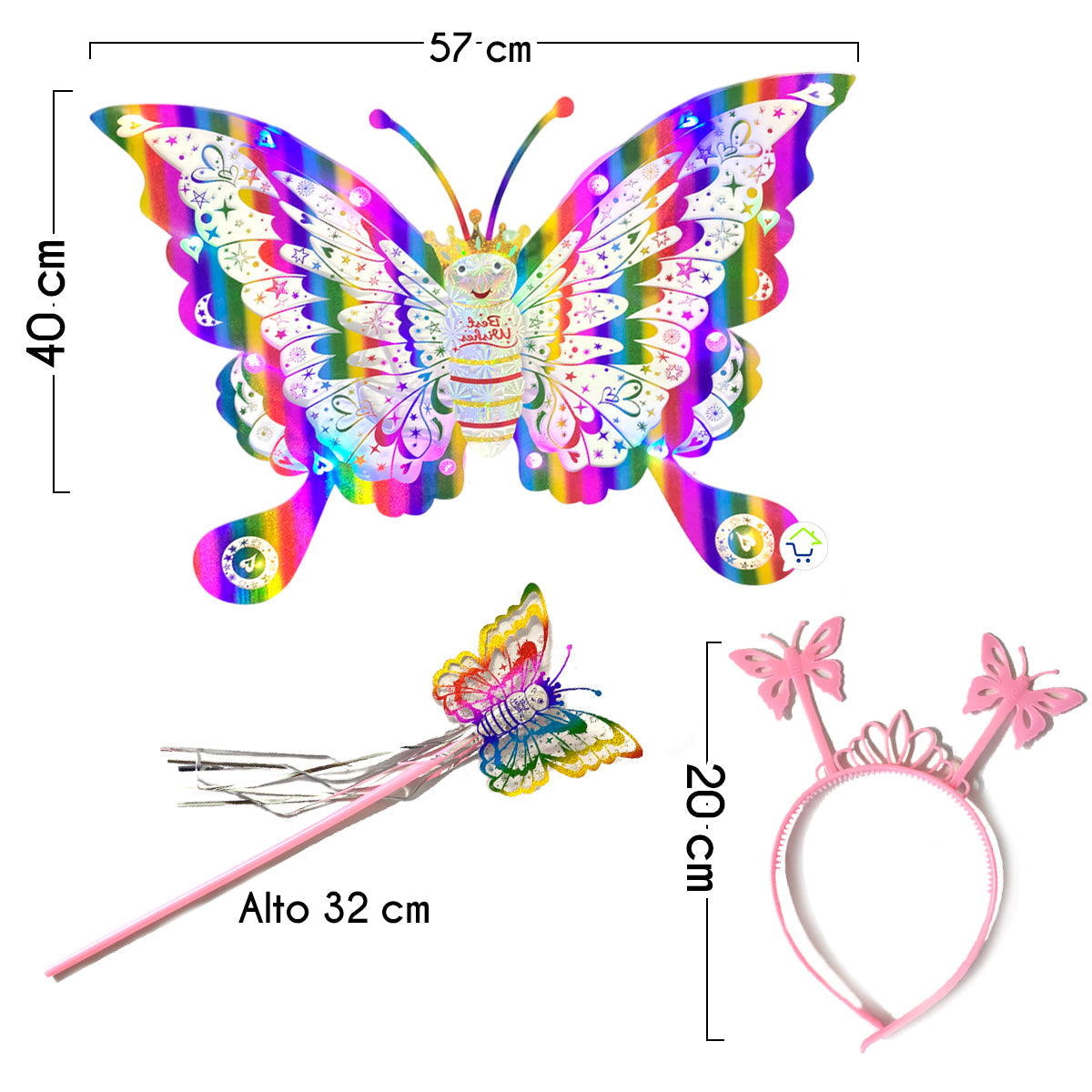 Disfraz Mariposa Alas LED Diadema Varita Halloween OF-691