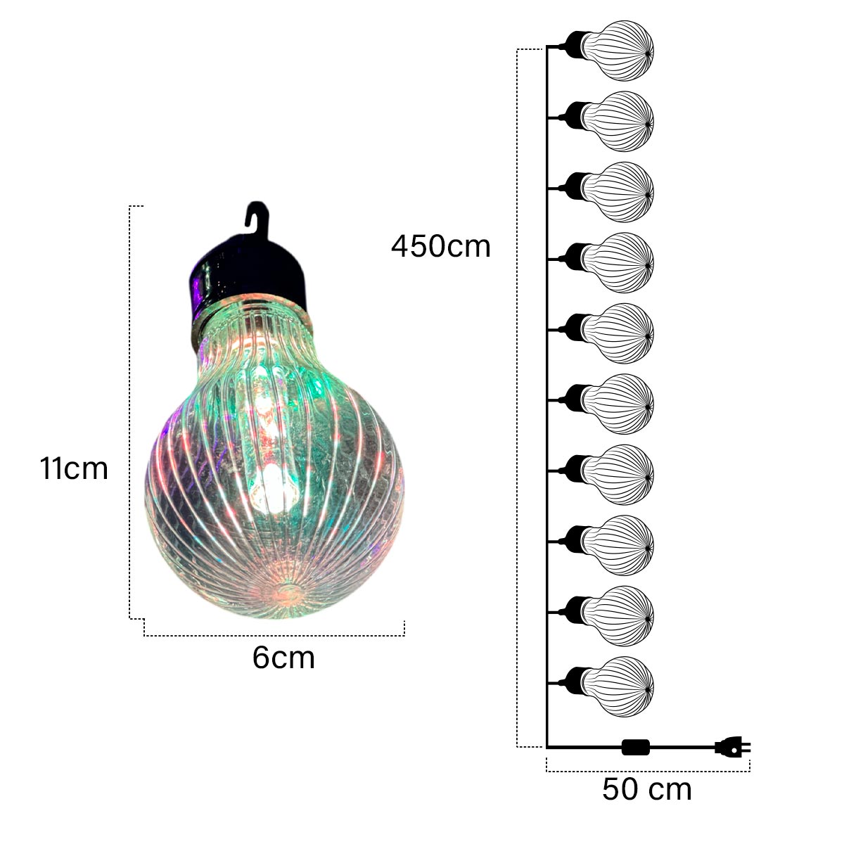 Extensión Bombillos 5 Metros X10 Luces Decoración Navidad Led Multicolor 1607