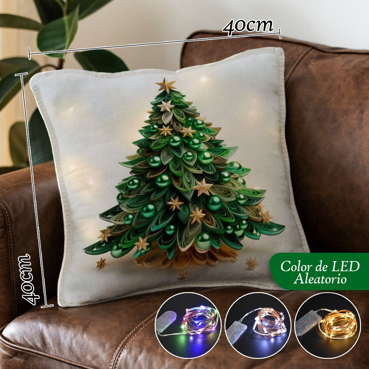 Set Fundas De Cojín Navideño Luces Micro Led Decoración SFN01