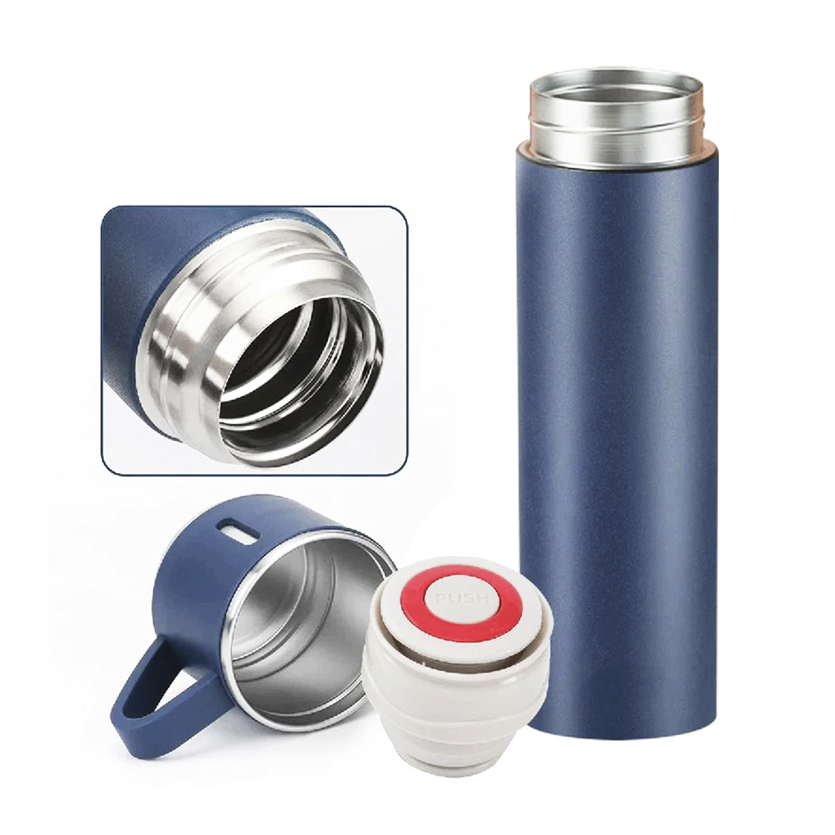 Set Termo Térmico 500ml Acero Inoxidable con 3 Tazas y Estuche NG0181