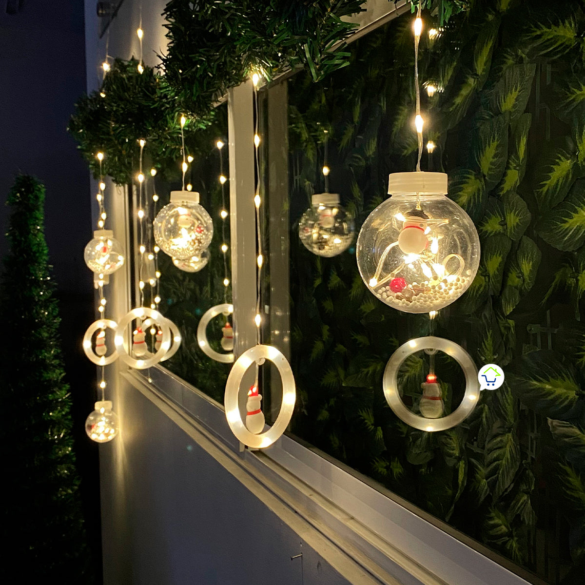 Cortina Intercalada Muñeco De Nieve Bolas con Aros 3M 150 LEDS CBM150N
