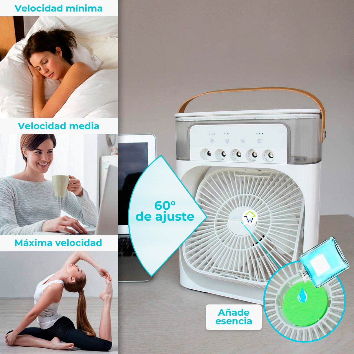 Ventilador Enfriador Humidificador Aire Led Difusor Aroma MNV-X1