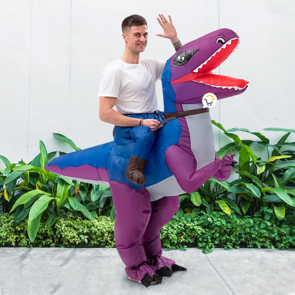 Disfraz De Dinosaurio Morado Inflable Montable Halloween Adulto DIMO