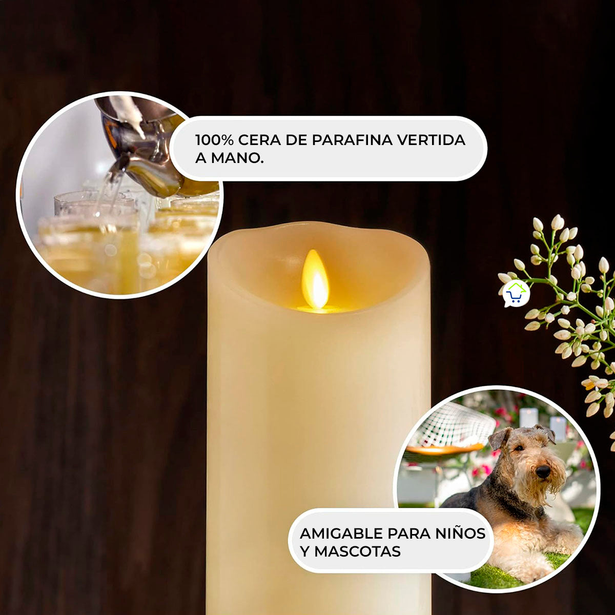 Vela Decorativa LED Parafina Efecto Real Recargable 2240-52