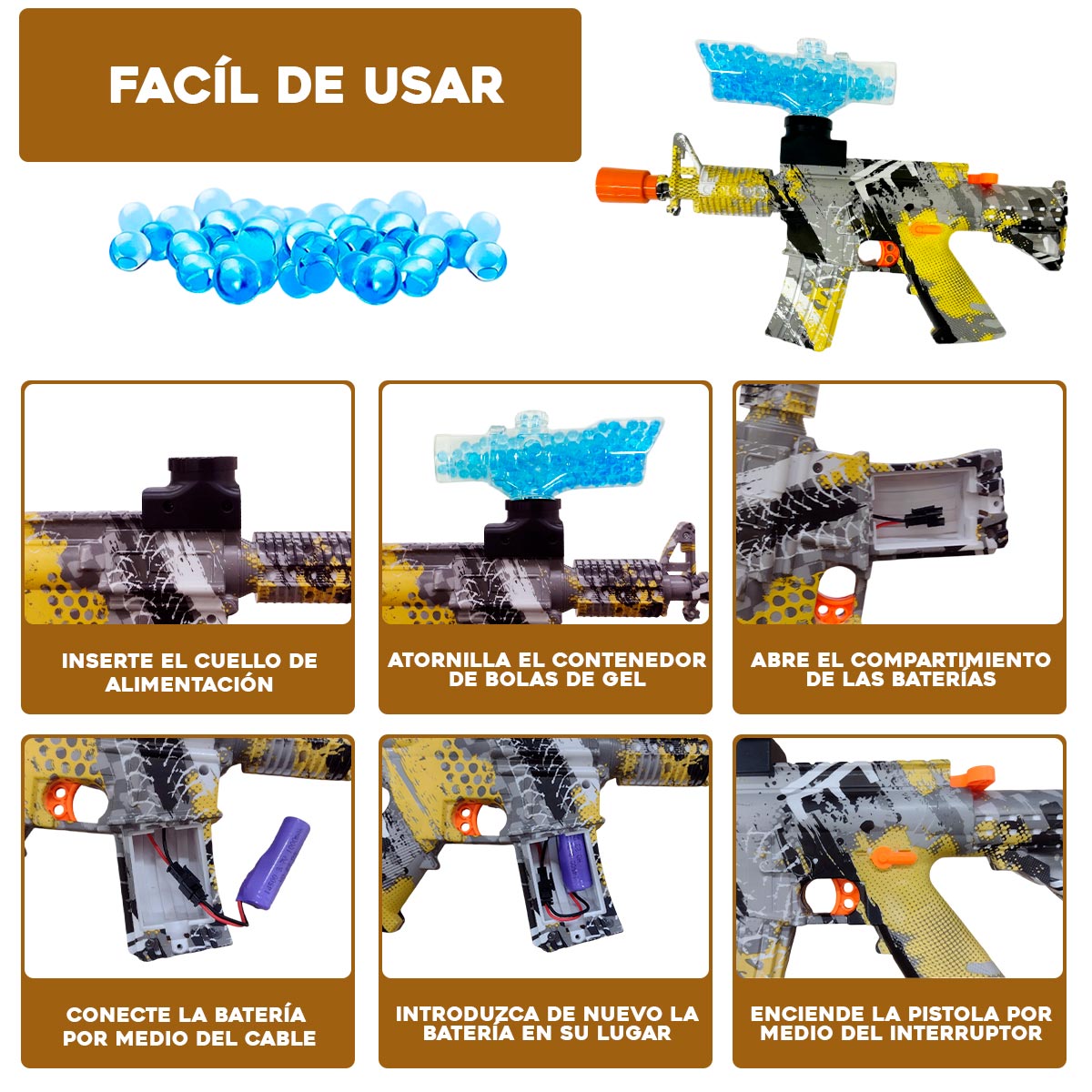 Pistola M4 De Juguete Hidrogel Lanzador Eléctrico + 5.000 Orbis RS00-60