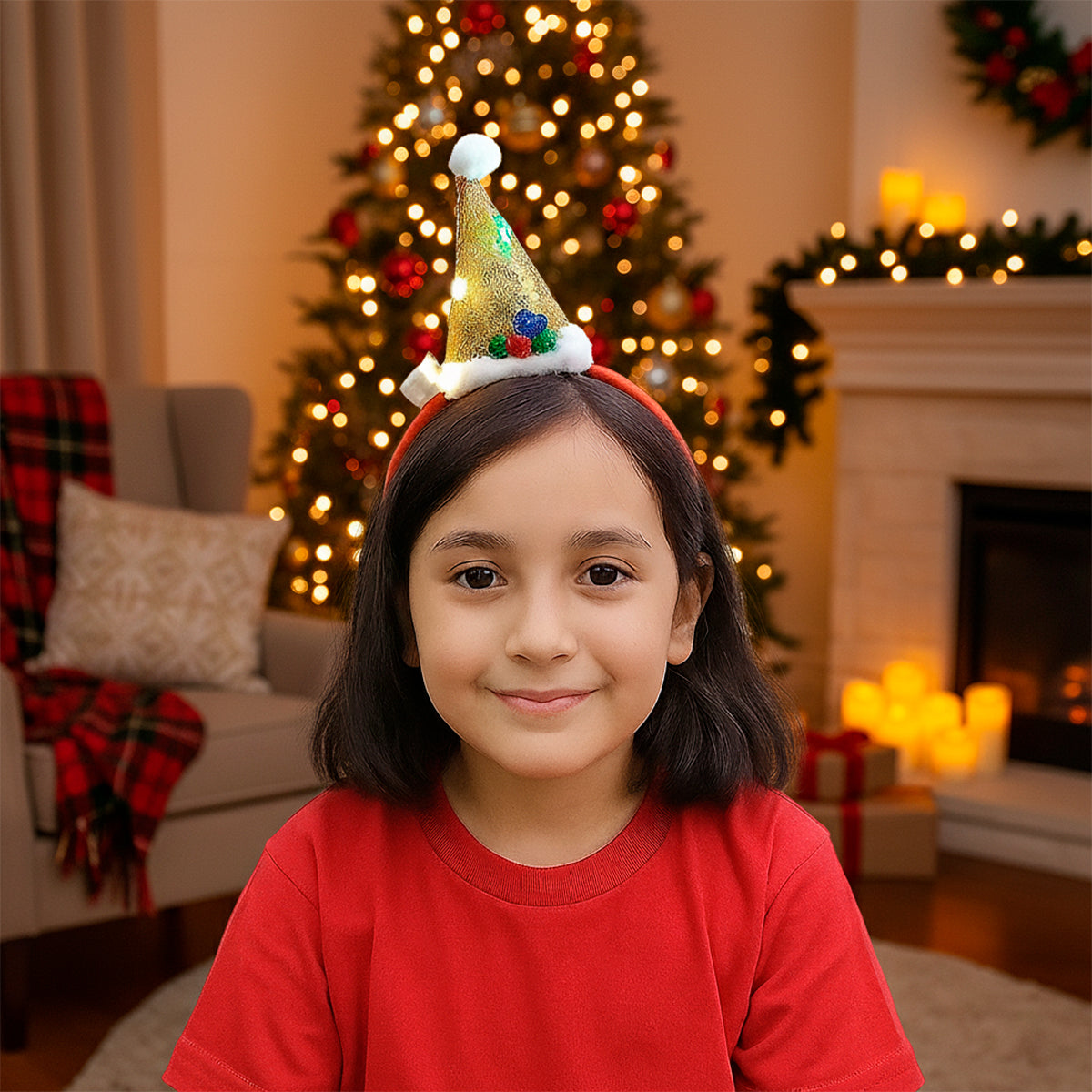 Diadema Navideña con Gorrito LED Fiesta y Navidad DGNL2