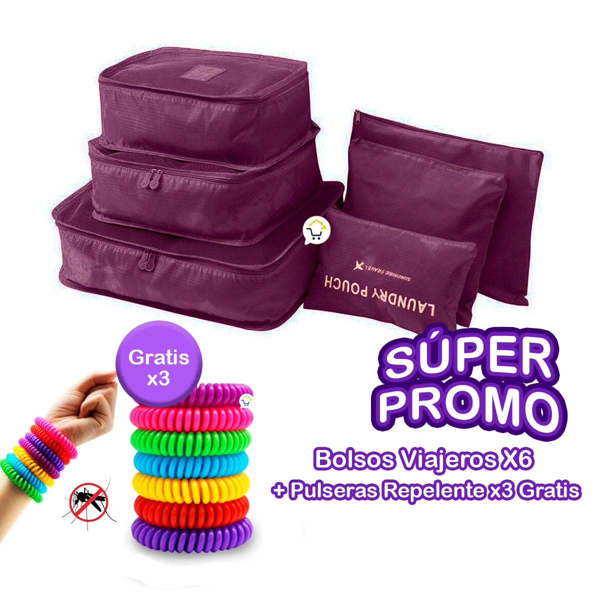 Bolsos Viajeros X6 Organizador Equipaje + Gratis Pulseras Repelente x3 Anti Insectos  GM1911-211TV17