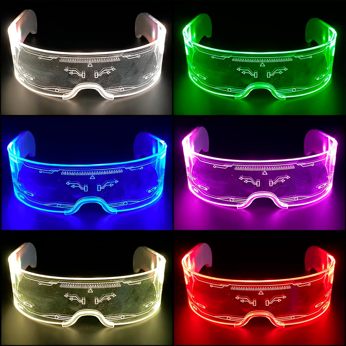 Gafas Luminosas Futuristas Luz LED de 7 Colores Para Fiesta OF-1455