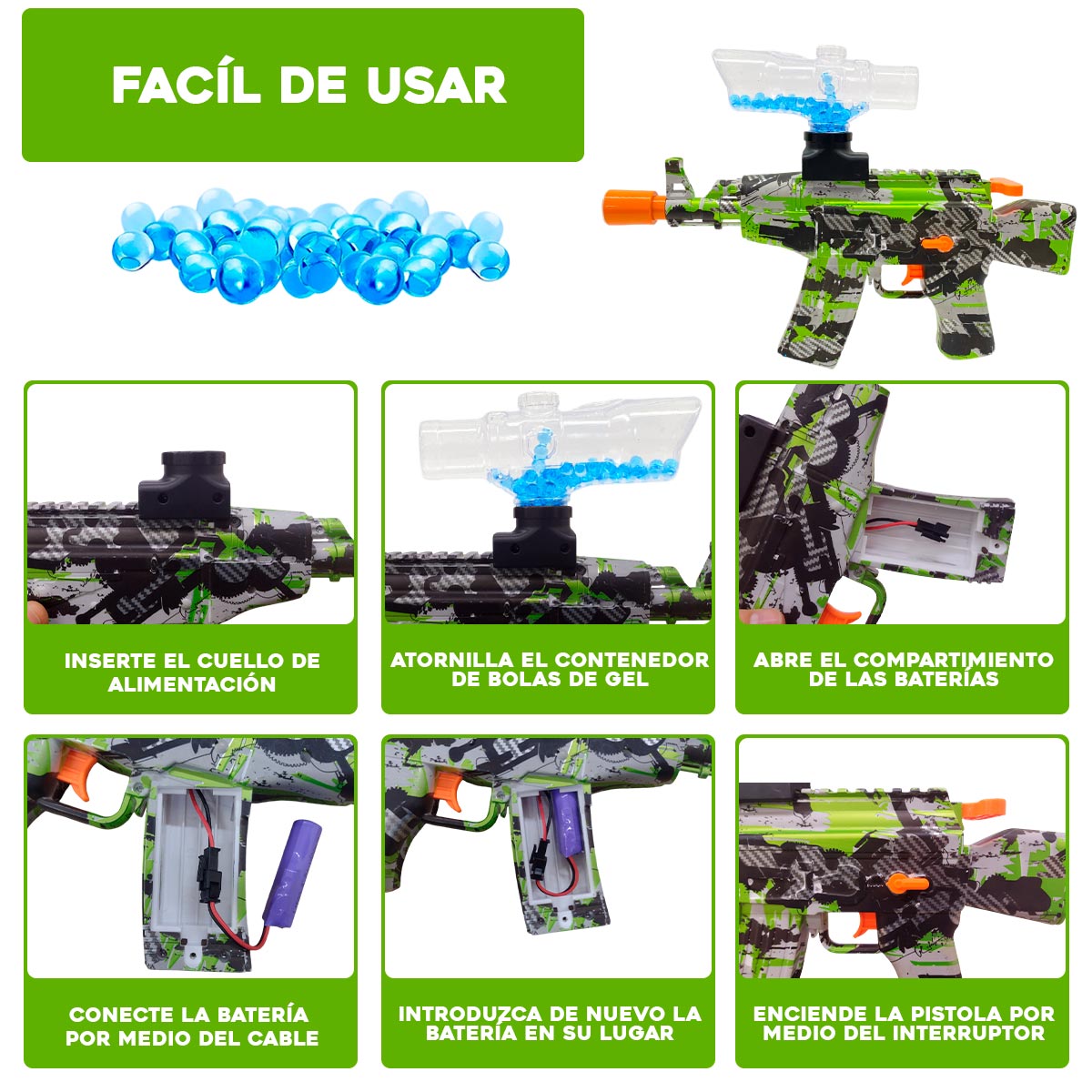 Pistola AK De Juguete Hidrogel Lanzador Eléctrico + 5.000 Orbis RS00-62