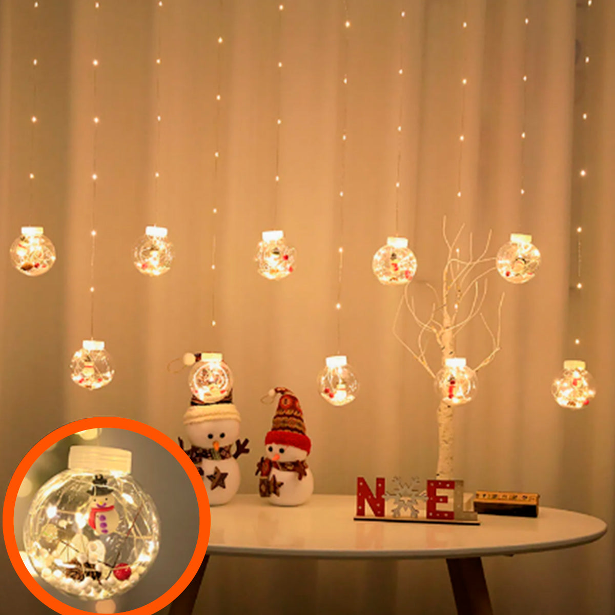 Cortina intercalada Bolas Mágicas 3 Metros 100 LED Luces Navideñas Esferas Decorativas AL-067