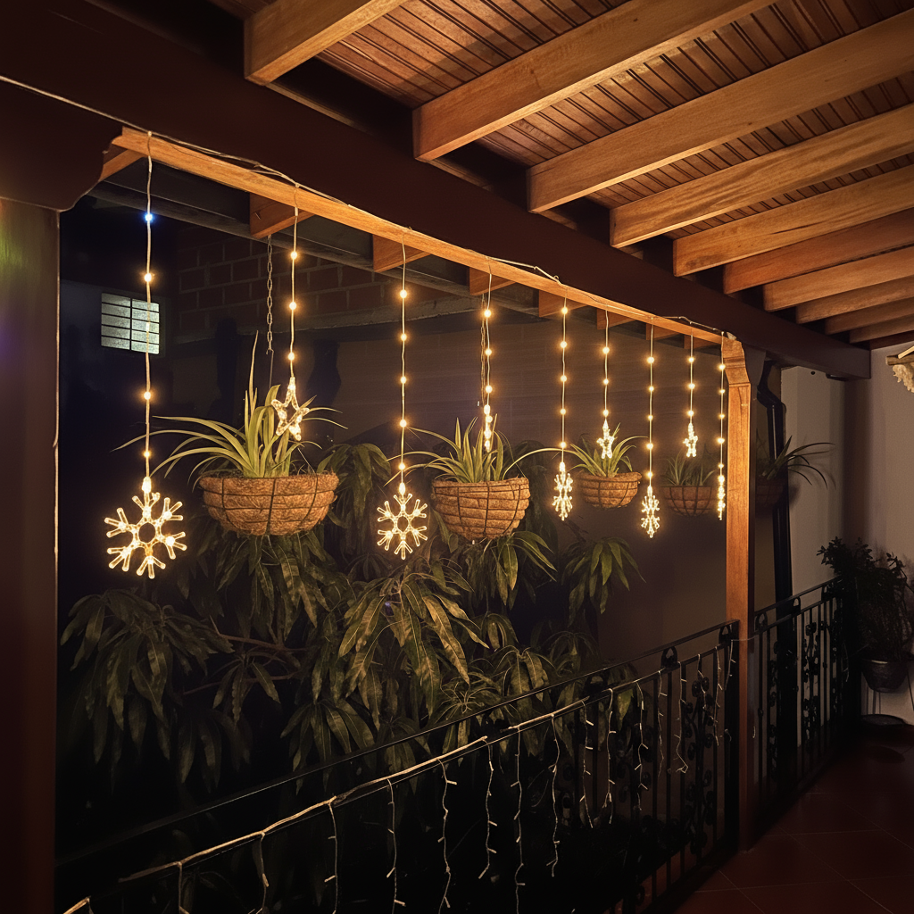 Cortina de Luces LED 6M 240 LED Estrellas y Copos Intercalada Decoración Navideña 1731A