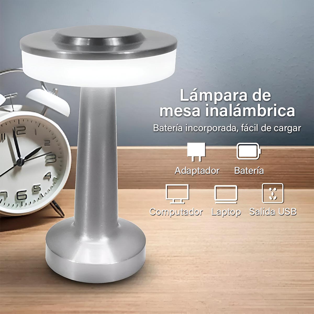 Lámpara de Escritorio Táctil Inalámbrica Recargable 3 Modos de Luz 427-1