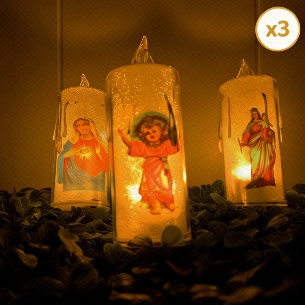 Velas LED Religiosas X3 Decorativas 10cm Luz Cálida Hogar Altar SLT2657