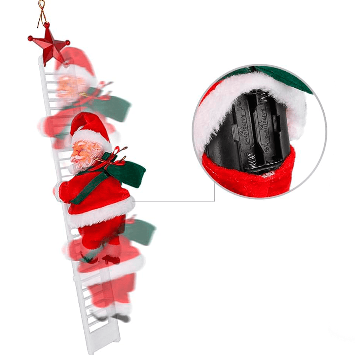 Papá Noel Escalera Sube y Baja Musical Escalador Adorno Navideño L-13