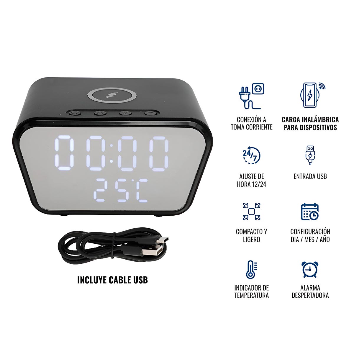 Reloj Despertador Cargador Inalámbrico AY-21