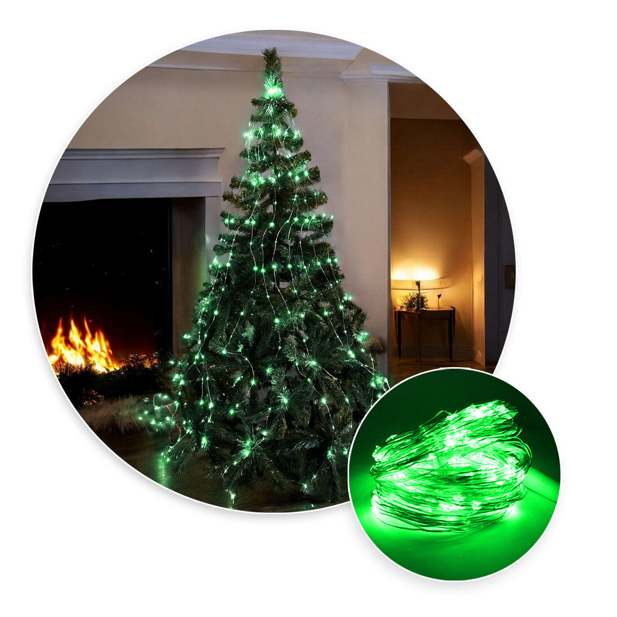 Luz Línea Cascada Micro LED Para Árbol 400 Luces 200 cm Verde Navidad 1584V