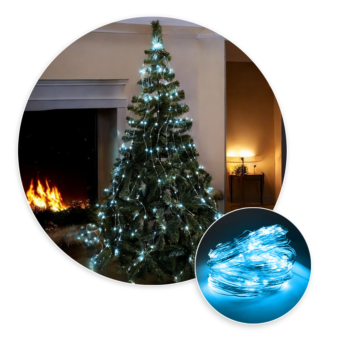 Luz Línea Cascada Micro LED Para Árbol 400 Luces 200 cm Azul Navidad 1582V