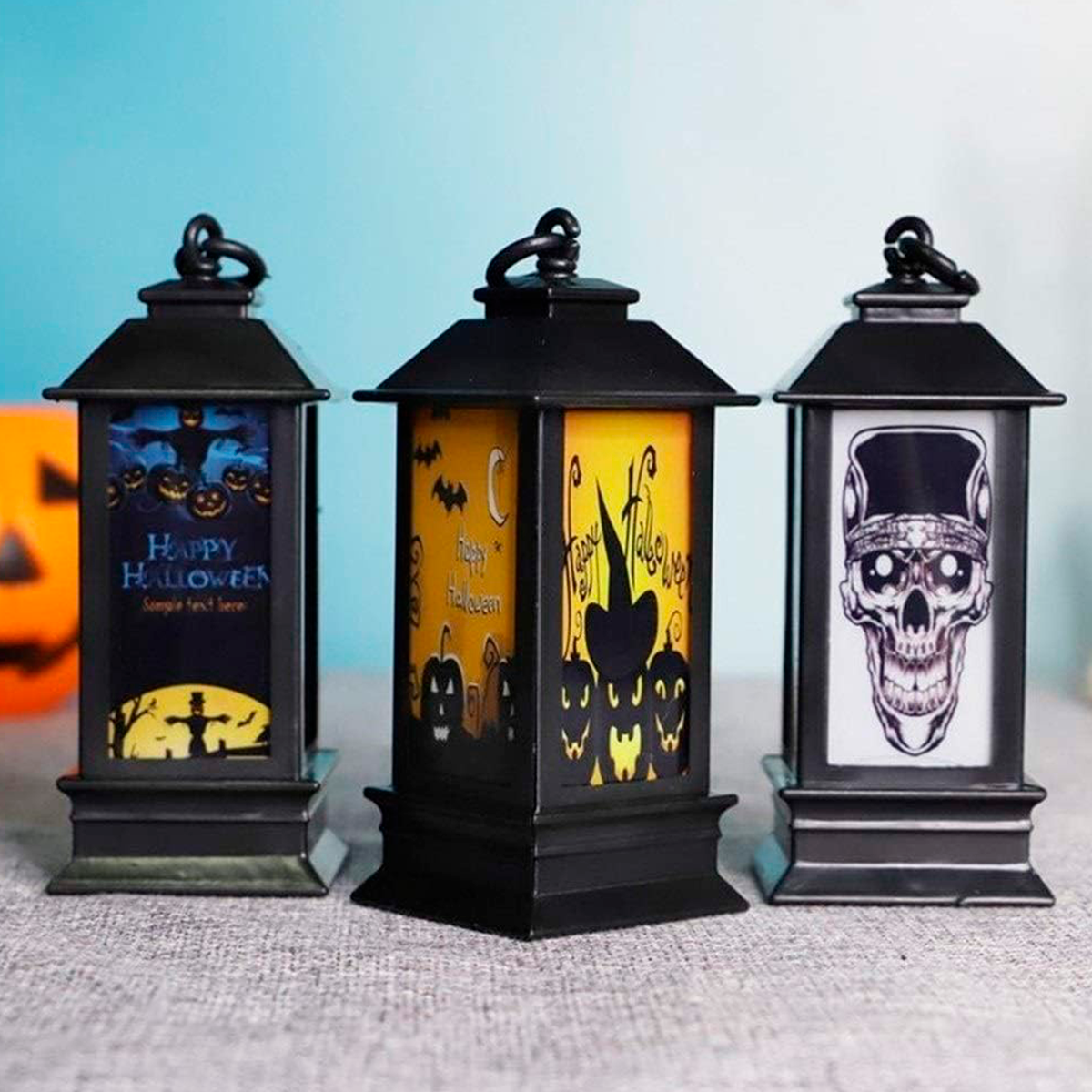 Set 4 Faroles Halloween Decorativos LED Decoración Casa FN01H