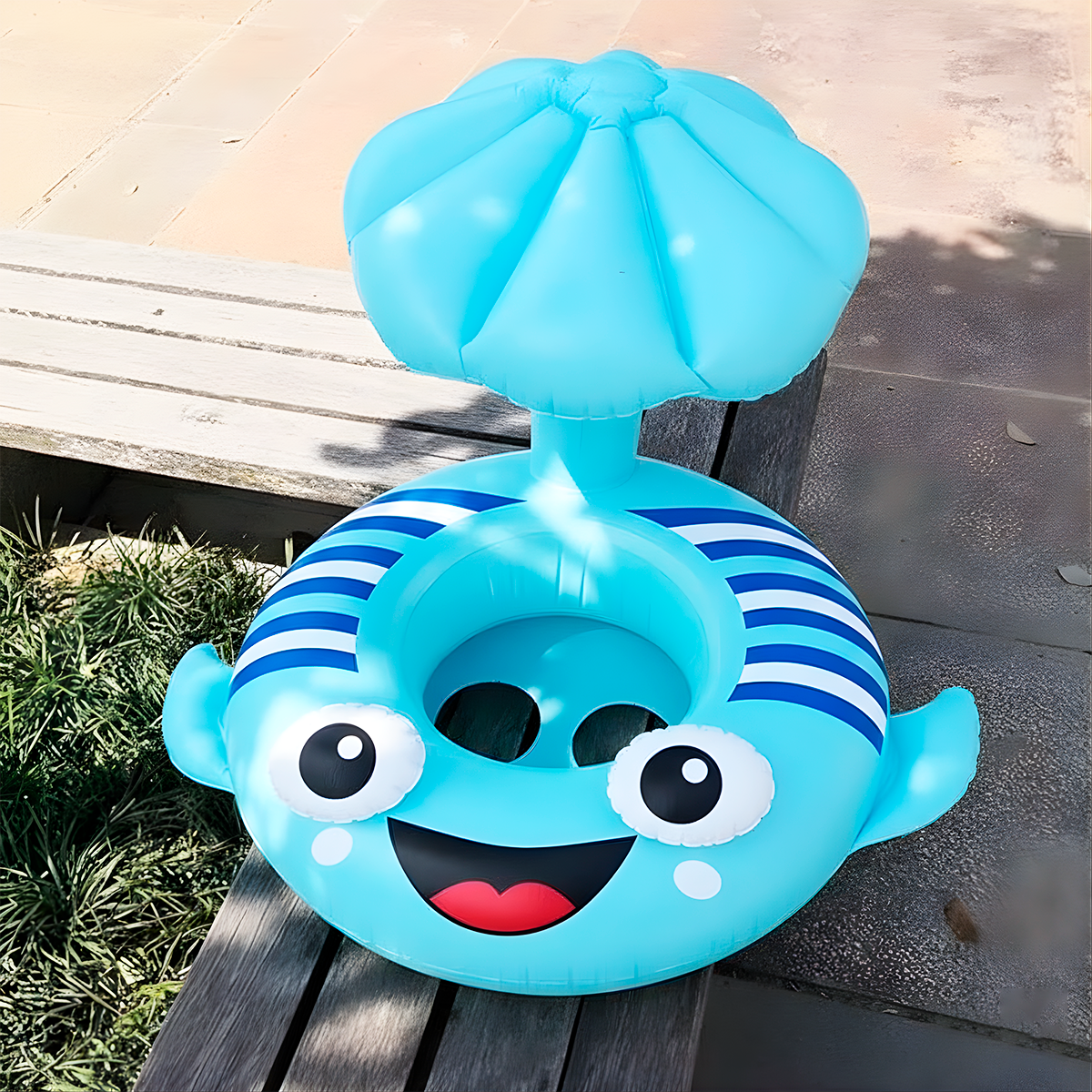 Flotador Pez Inflable Sombrilla Protectora Salvavidas Infantil Piscina MYT-87