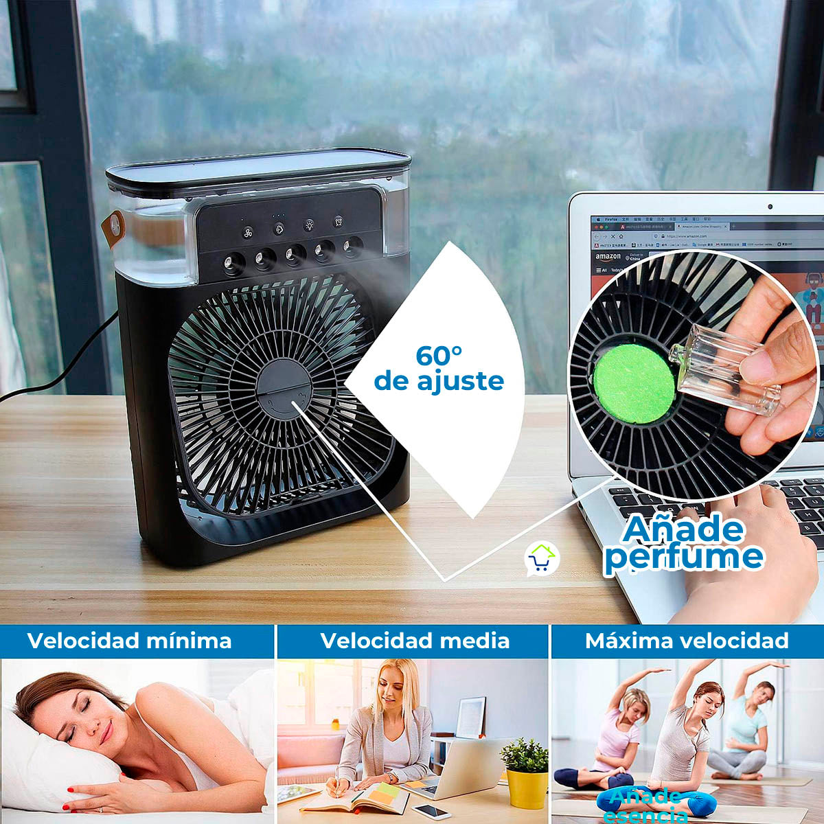 Ventilador Enfriador Humidificador Aire Led Difusor Aroma MNV-X1