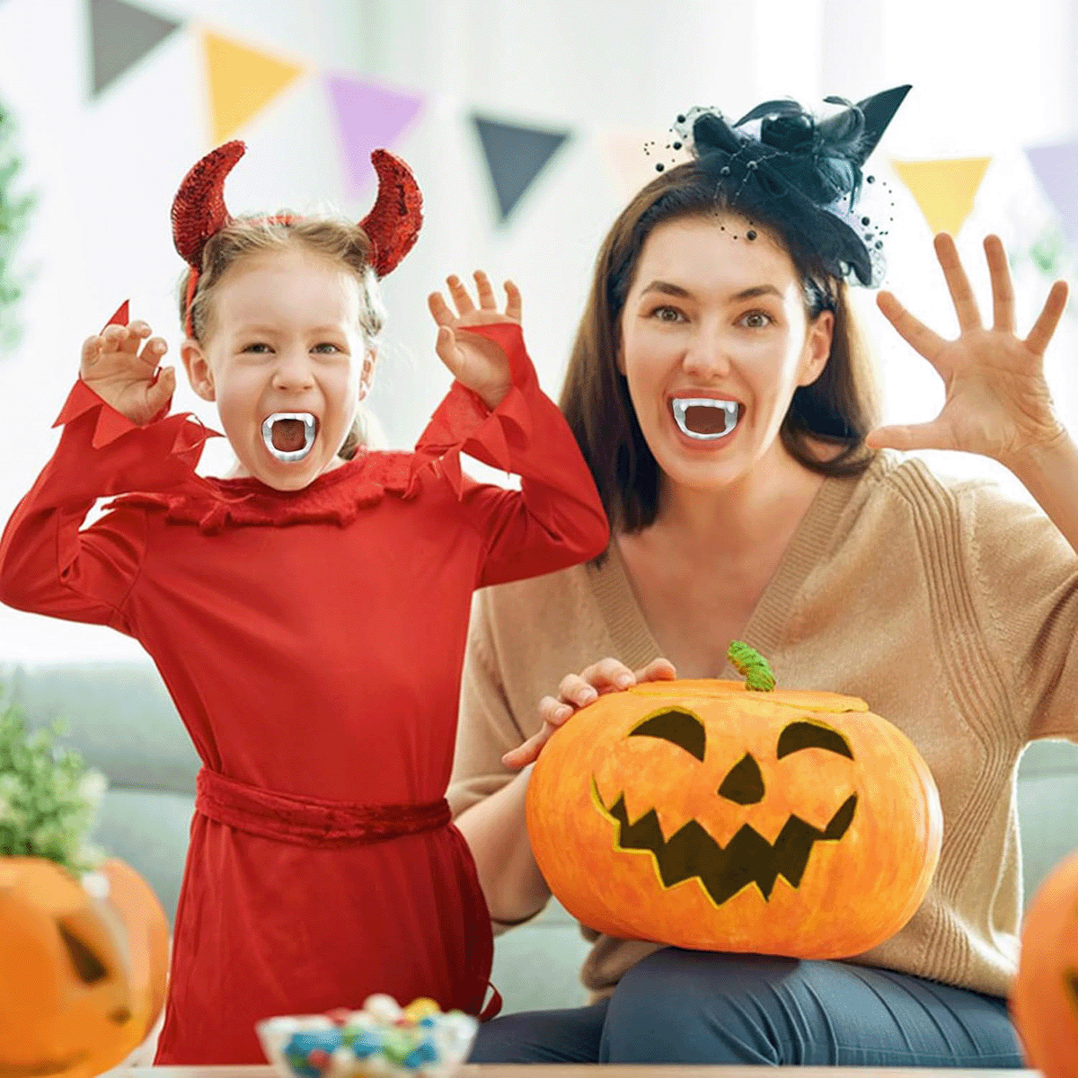 Colmillos Dracula Capsula Sangre Accesorio Disfraz Adultos OF225