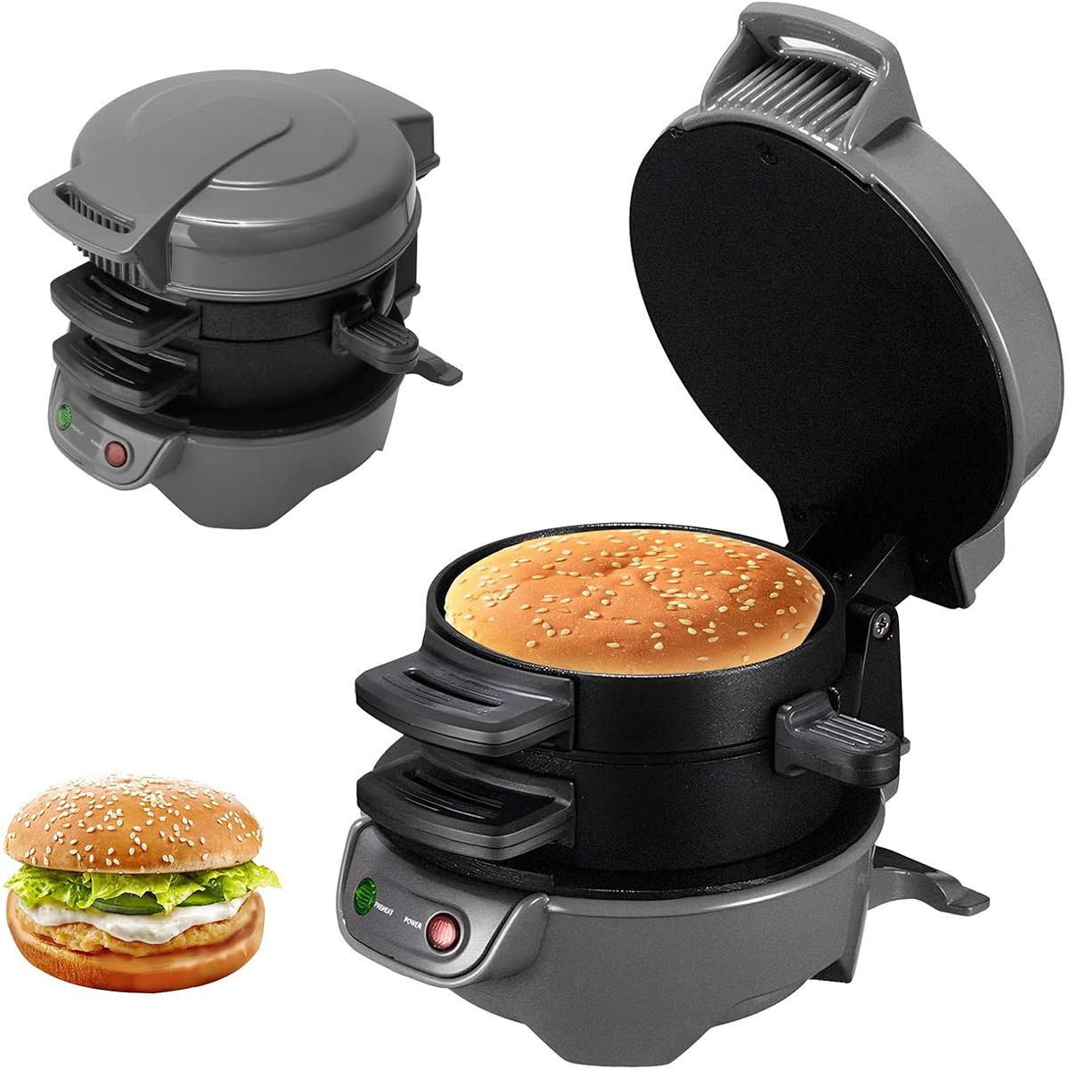 Hamburguesera Eléctrica Sandwichera Antiadherente para Hamburguesas y Sándwiches MH01