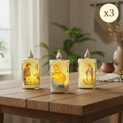 Velas Religiosas LED x3 Decorativas 8cm Efecto Realista SLT2658