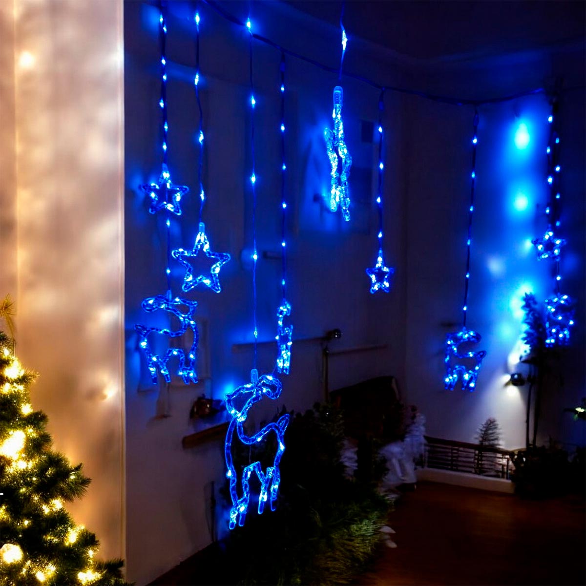 Cortina Intercalada 3M Renos y Estrellas 130 LEDS Navidad 1747