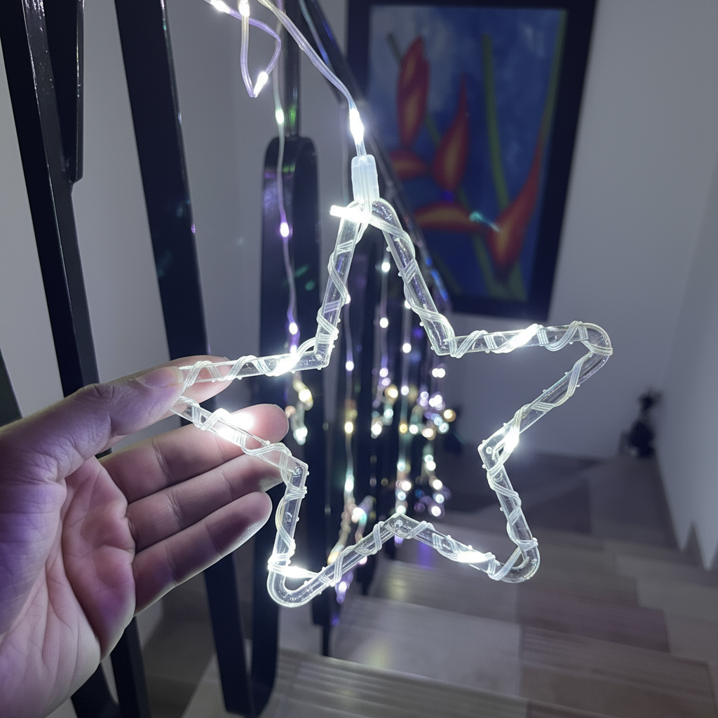 Cortina de Luces LED 6M 240 LED Estrellas y Copos Intercalada Decoración Navideña 1731A